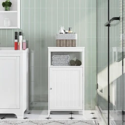 Yaheetech 4-stufiger Badezimmerschrank, Standregal mit Einzeltür & verstellbarem Regal, Schrank für Badezimmer/Wohnzimmer/Küche/Flur/Kleine Räume, Weiß