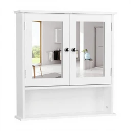 Yaheetech Spiegelschrank, Badezimmerschrank, Wandschrank mit Spiegeltür, Badezimmerspiegel mit Regalen, 56 cm x 13 cm x 58 cm, Weiß
