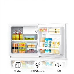 Comfee RCD50WH2(E) Mini Fridge / 43L Cool Box with Ice Compartment / Fridge Small for Room and Office / Quick Cooling in the Chiller Box / Temperature Control / Adjustable Feet / 80 kWh / Year / White [Energy Class E]