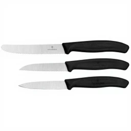 Victorinox Swiss Classic Serie Schälmesser & Wellenschliffmesser Universalküchenmesser-Set - 3-teilig - Schwarz