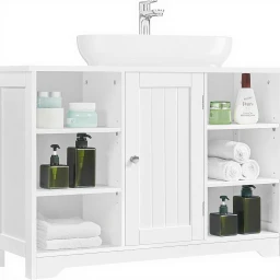 Yaheetech Badezimmerschrank Waschbeckenunterschrank mit offenen Ablagefächern & verstellbaren Einlegeböden 90 x 30 x 60 cm