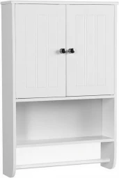 Yaheetech Wand- und Badezimmerschrank mit Tür und Regal, Weiß LWH: 48,5 x 14 x 73 cm