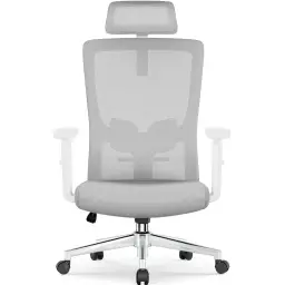 Airchros Ergonomischer Bürostuhl mit Verstellbarer Lendenstütze, Armlehnen und Kopfstütze, Drehstuhl 150 kg, Wippfunktion bis 135°, Grau