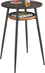 VASAGLE EKHO Kollektion – Bartisch, Stehtisch, Bistrotisch, hoher runder Tisch mit Stauraum, Tischplatte 60 x 60 x 91 cm, Kleiner Tisch für Küche, Hausbar, Wohnzimmer, aschbraun-Karamellbraun
