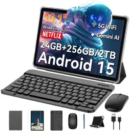 TABWEE T20 10.1'' Android 15 Set Tablet, 24GB(8+16GB Erweiterbar) RAM+256GB ROM(2TB TF), mit Hülle/Stift/Maus/Tastatur, Widevine L1, 5G WiFi