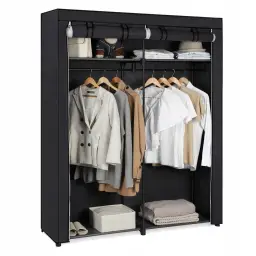 SONGMICS Kleiderschrank, Kleideraufbewahrung für Schlafzimmer mit 2 Kleiderstangen, Stoff-Kleiderschrank, faltbar, Kleiderständer, für Schrank, 43 x 140 x 174 cm, Schwarz RYG02BK
