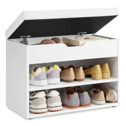 VASAGLE Schuhbank, Schuhregal mit Gepolstertem Kissen, 3-Etagen Schuhorganisator, 30 x 60 x 44 cm, für Flur, Wohnzimmer und Schlafzimmer, Natur Beige LHS020K01