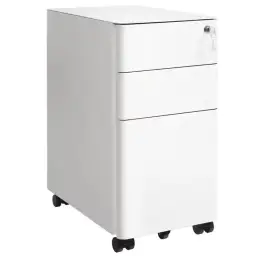SONGMICS Mobiler Aktenschrank, Büroschrank mit Rollen und Schloss, vormontierter Korpus, für A4, Legal, Letter Dokumente, Hängemappen, weiß OFC030W01
