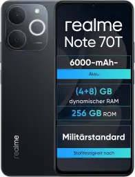 realme Note 70T 4+256GB Smartphone Display Augenkomfort 6,75" @ 90Hz 6000mAh Akku ArmorShell-Schutz Octa-Core-Chipset 7,94 mm Ultra-Dünnes IP54 Schwarz Obsidian Ohne Ladegerät