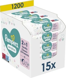 Pampers Sensitive Feuchttücher 15 Packungen mit 80 Stück, 1200 Feuchttücher