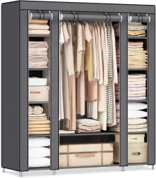 SONGMICS Stoff-Faltkleiderschrank mit Stange und Regalen