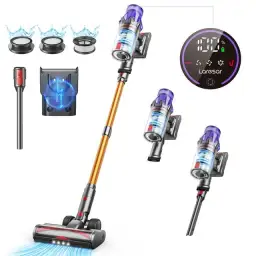 Laresar V7 Kabelloser Staubsauger, Leichter Handstaubsauger, 50KPa 400W Leistungsstarker Stielstaubsauger, Touchscreen, 60 Min Laufzeit, 3-Geschwindigkeitsanpassung, für Hartböden/Teppiche