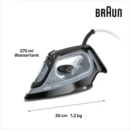 Braun TexStyle 3 SI3055BK Dampfbügeleisen FreeGlide 3D Technologie Keramikbeschichtung Sohle Automatische Abschaltung Kurze Aufheizzeit Einfaches Nachfüllen (220ml) 2400W Schwarz