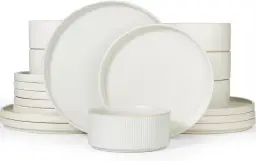 Richmount Starlight Serie Geschirr-Set - 18-teilig, für 6 Personen, Keramik, mit Servierplatten, Salattellern und Müslischalen, spülmaschinen- und mikrowellensicher, mattweiß