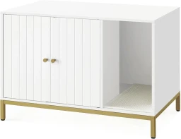 Feandrea Katzenklo mit Kratzmatte und hohen Beinen als Katzentisch 80 x 50 x 55 cm Weiß Gold PCL007W01