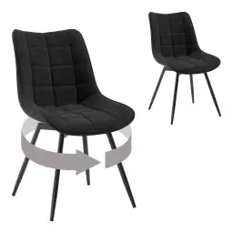 WOLTU Drehbare Esszimmerstühle, 2er Set, Küchenstühle, gepolsterte Wohnzimmerstühle mit Rückenlehne, Samtsitz, Metallbeine, Schwarz, EZS86sz-2