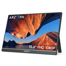 ARZOPA 15,6 Zoll tragbarer Monitor, Full HD 1080p, ultraschlankes IPS-Laptop-Display mit Standfuß, externer Bildschirm mit USB‑C und HDMI für PC, Mac, Smartphone, Xbox, PS5 – A1