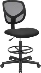 SONGMICS Zeichenstuhl aus Netzstoff, höhenverstellbar und mit Fußstütze, drehbarer ergonomischer Malerstuhl, Bürostuhl ohne Armlehnen, Stoffsitz, Tragkraft 120 kg, Schwarz