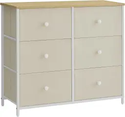 SONGMICS Kommode mit 6 Stoffschubladen Metallrahmen Aufbewahrungsschrank für Kinderzimmer Schlafzimmer Flur Cremeweiß Eiche