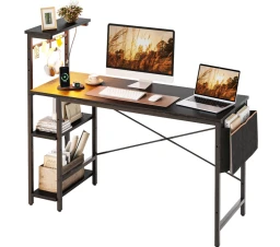 Bestier Computertisch Gaming Tisch, Schreibtisch mit LED & Regal (113/130/155 cm, Verstellbarer Tisch rechts oder links, Bürotisch mit LED-Beleuchtung), für Home Office, Zimmer