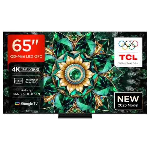 TCL 65Q7C QLED Mini LED Fernseher, 65 Zoll, 4K HDR Premium, Dolby Vision IQ & Atmos, Smart TV mit Google TV, Bang & Olufsen 6.2.2 Sound, 144Hz VRR, AMD FreeSync Premium Pro, HDMI 2.1, AirPlay 2, Alexa, IMAX Enhanced